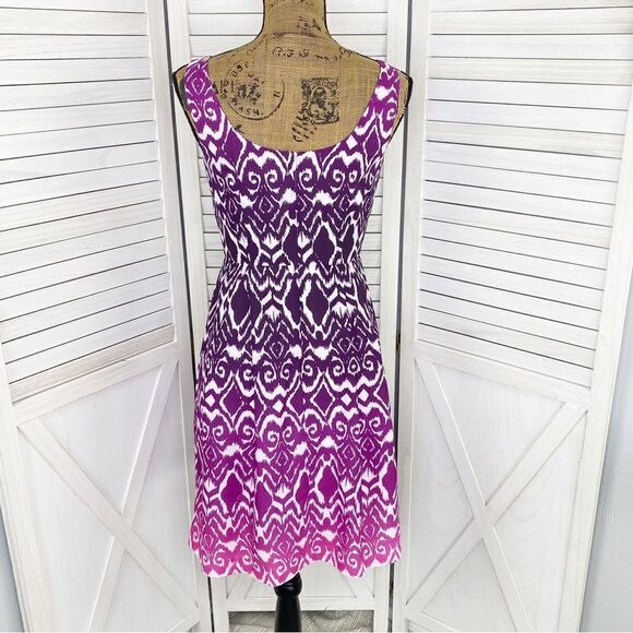Ann Taylor Ombre Ikat Tribal Print Fit Flare Dress Pink Purple 0 Sleeveless - Picture 5 of 14